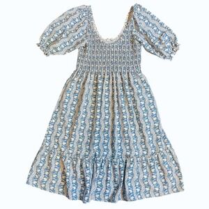 Hill House Home The Nap Dress XXL Blue Floral Smocked Puff Sleeve Resort Vacay‎
